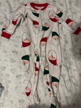 Carter's Red and White Infant Footed Pajamas with Santa Faces
